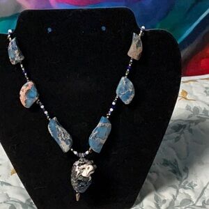 Blue and Silver Beaded Necklace